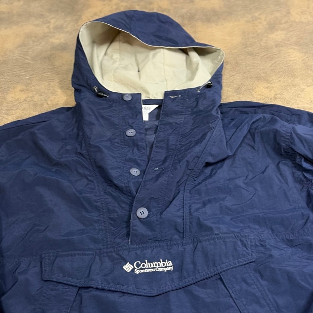 Columbia Anorak Windbreaker Mens Large Navy Blue Pullover KM3720 Hooded Jacket